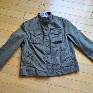 Boden‎ Jacket Size 6P Army Green Utility Jacket Embroidered Cotton